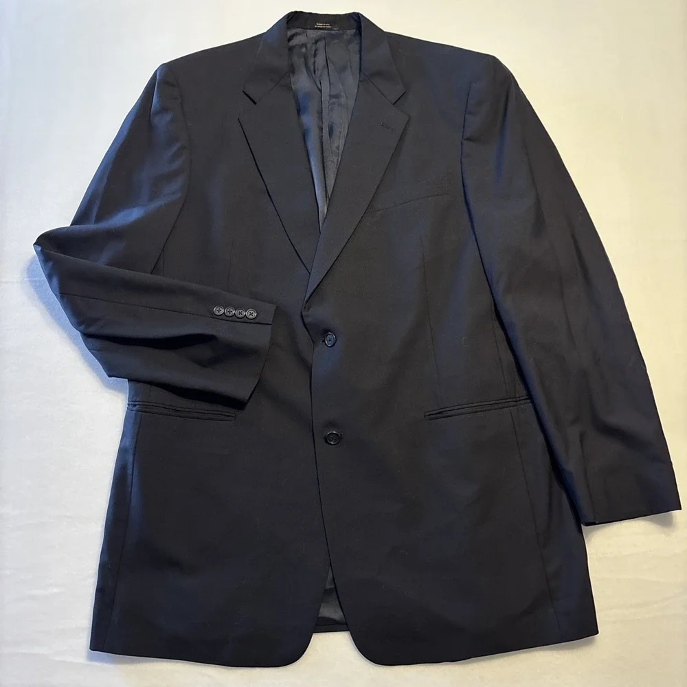 Hart Schaffner Marx Blazer Mens 46XL 100% Wool 2-Button Navy Blue Woven USA